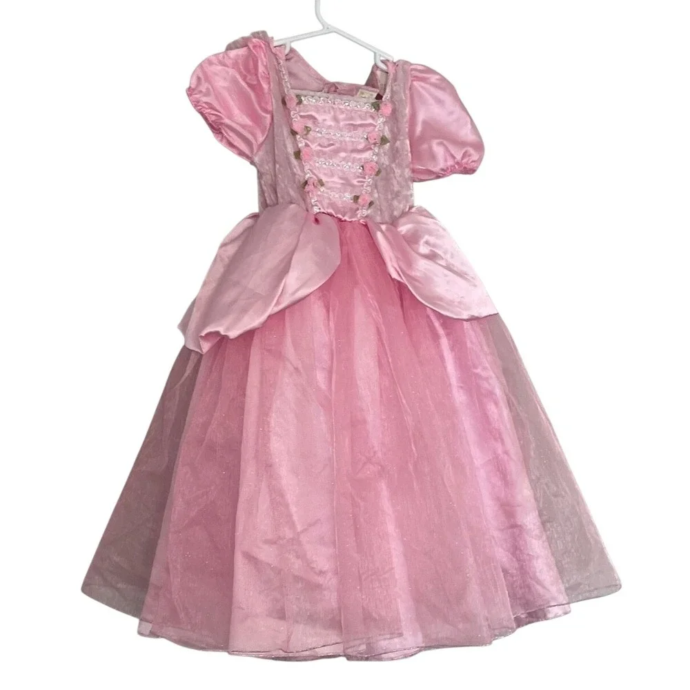 Sun & Moon Pink Princess Dress Toddler Girl 3T Glitter Tulle Ball Gown Rosettes